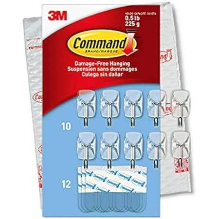 3M Command 17067Clr9es Clear Hooks & Strips, Plastic/Wire, Small, 9 Hooks W/12 Adhesive Strips/Pack | Amazon (US)