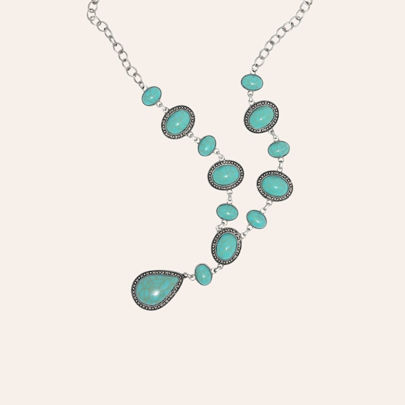 Rockin' C Antiqued Silver & Turquoise Stone Y Chain Necklace | Cavender's