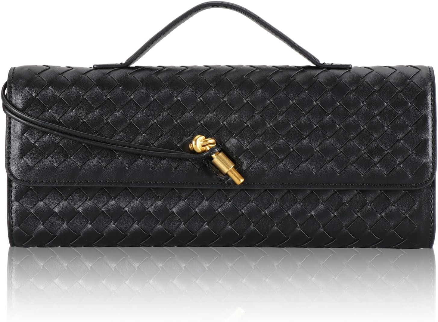 Pu Leather Woven Purse For Women,Evening Clutch Purses for Women,Woven Bag with Metal Turn Lock for Party,Wedding | Amazon (US)