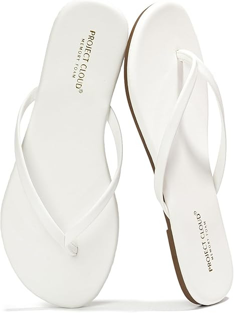 Project Cloud Flip Flops for Women - Memory Foam Flats Summer Sandals for Women 2025 - Vegan Leat... | Amazon (US)