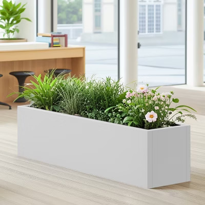XIYUYEU Large Metal Rectangular Planter Durable Indoor Outdoor Plant Pot with Drainage Holes for Tall Plants, Flowers, Shrubs, White | Target