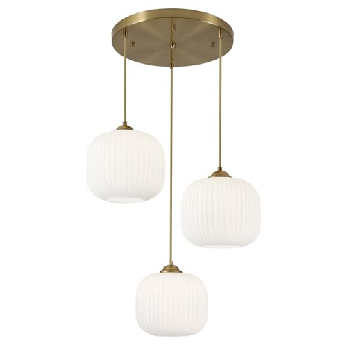 BOKT White Pendant Lights Kitchen Island 3 Light Globe Cluster Pendant Light Large Ribbed Glass Cluster Chandelier Gold Vintage Adjustable Hanging Light Fixture for Sink Dining Room | Amazon (US)
