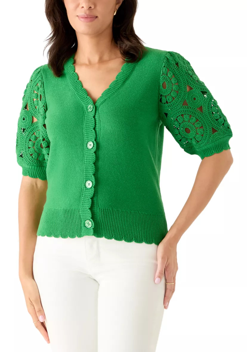 Women's Crochet Sleeve Scalloped Cardigan | Belk