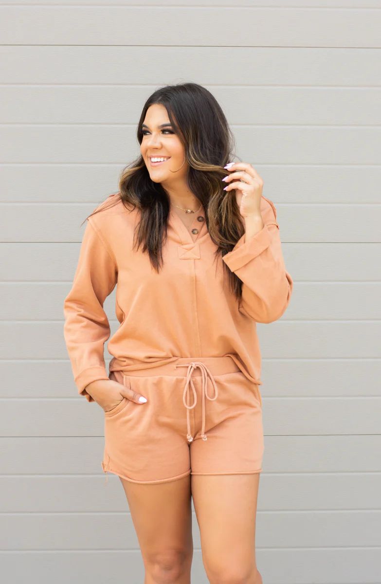 Coffee In The Morning Rust French Terry Hoodie | Apricot Lane Boutique