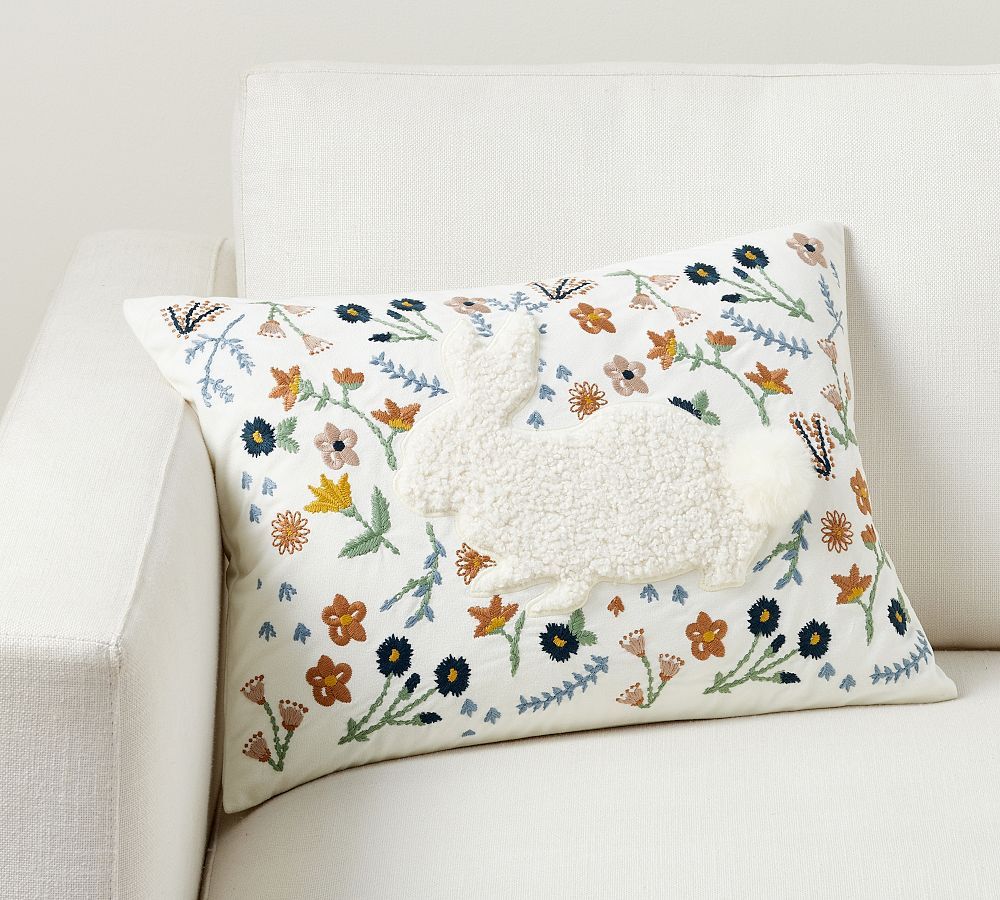 Bunny Embroidered Lumbar Pillow | Pottery Barn (US)