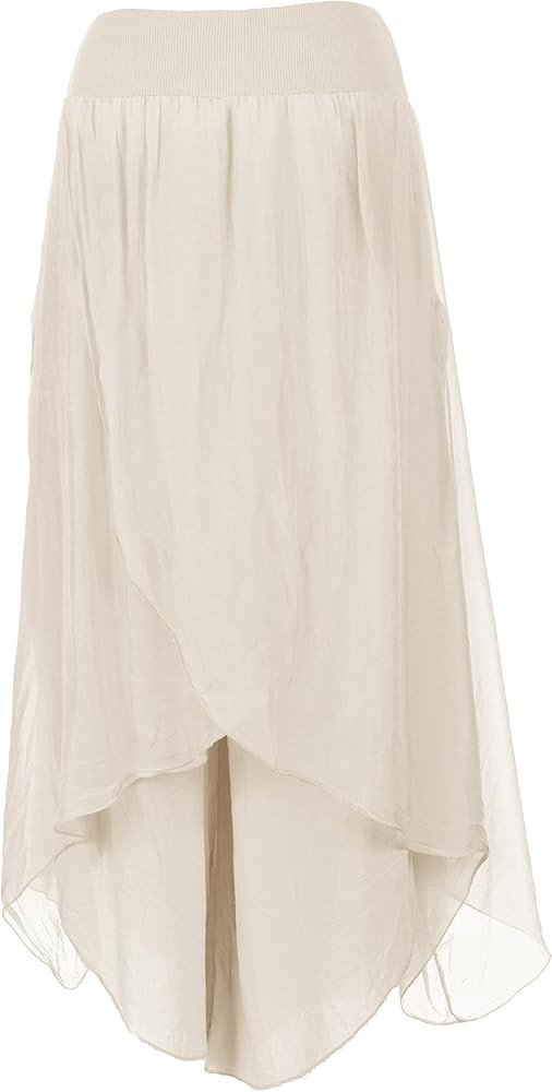 TEXTURE Ladies Women Italian Lagenlook Plain Silk Flap Overlay Wide Leg Harem Trouser Pants One S... | Amazon (UK)