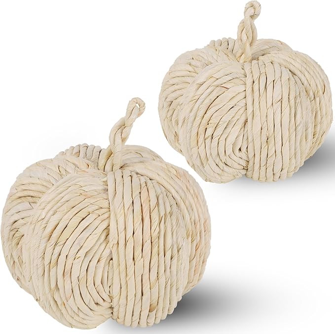 winemana 2 Pack Woven Pumpkin Decor - Fall & Thanksgiving Home Decorations, White Pumpkins Farmho... | Amazon (US)