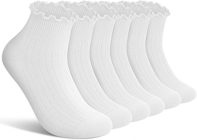 wernies Ruffle Socks Womens 6 Pairs，Cute Ankle Lettuce Edge Frilly Crew Socks | Amazon (US)