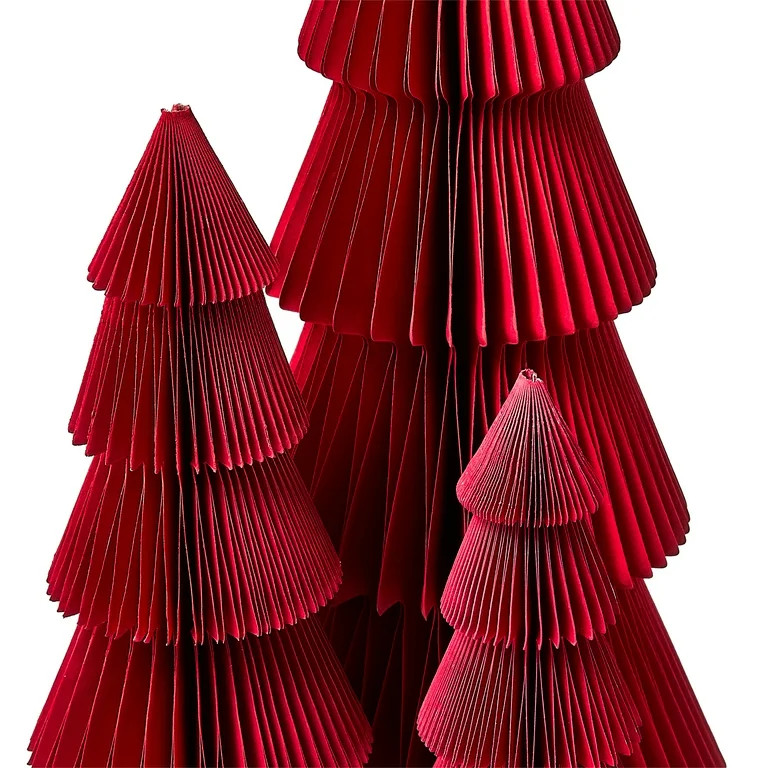 Red Honeycomb Trees Christmas Decoration, 3 Count, by Holiday Time | Walmart (US)