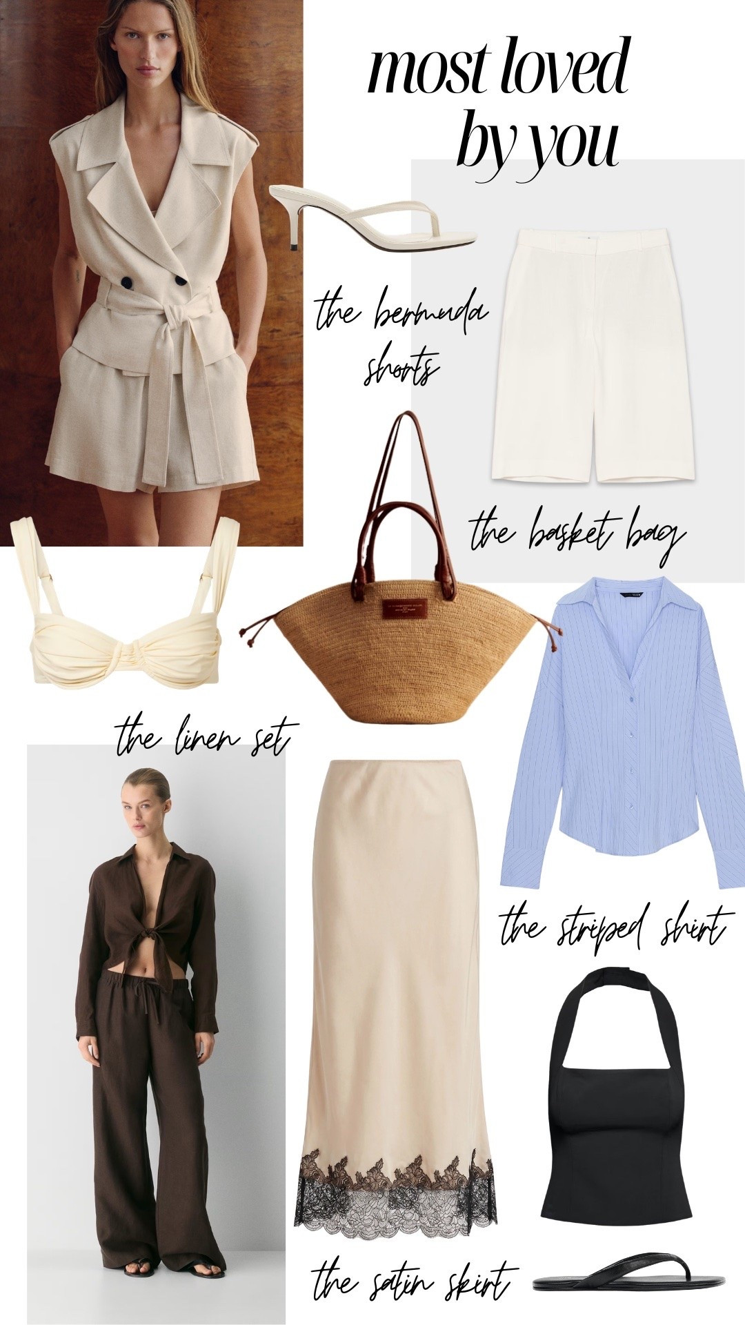 Most loved by you in this heatwave ☀️ linen sets, summer whites, chocolate brown, Bermuda shorts, stripe shirt, basket bag, satin skirts, halter tops and sandals

#LTKsummer #LTKswimwear #LTKworkwear