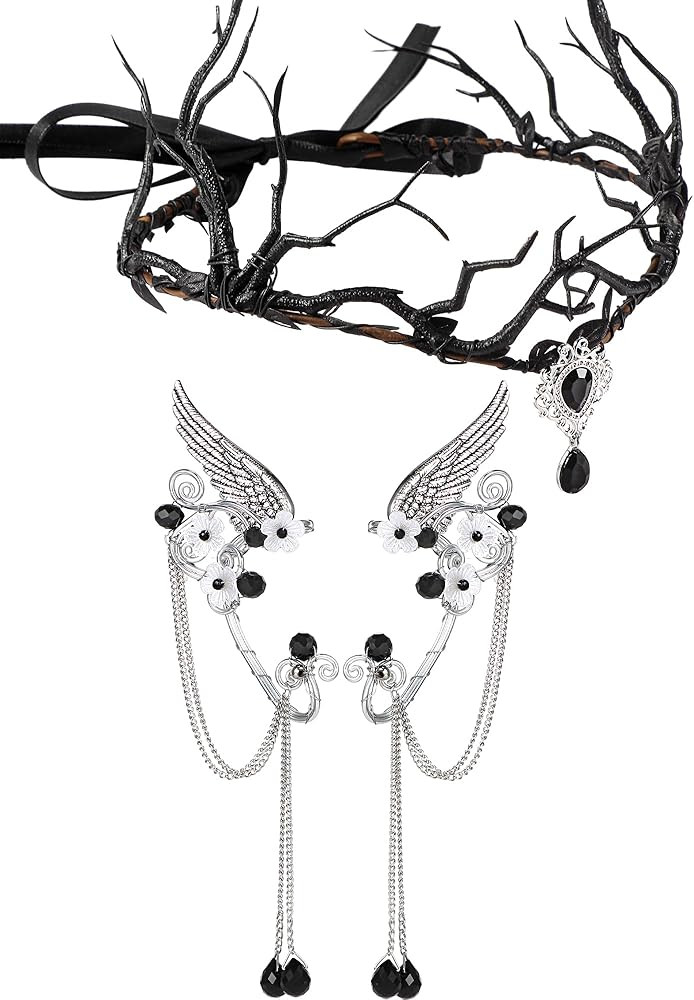 Zeyune Halloween Elves Cosplay Set Fairy Flower Crown Headpiece Elf Ears Cuffs Renaissance costum... | Amazon (US)