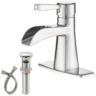 Single-Handle Single-Hole Brass Waterfall Bathroom Sink Faucet with Drain Assembly Kit and Deckplate in Polished Chrome | The Home Depot