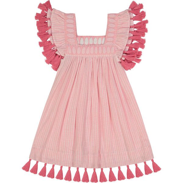 Serena Reversible Tassel Dress, Rose Pink & Stripe | Maisonette