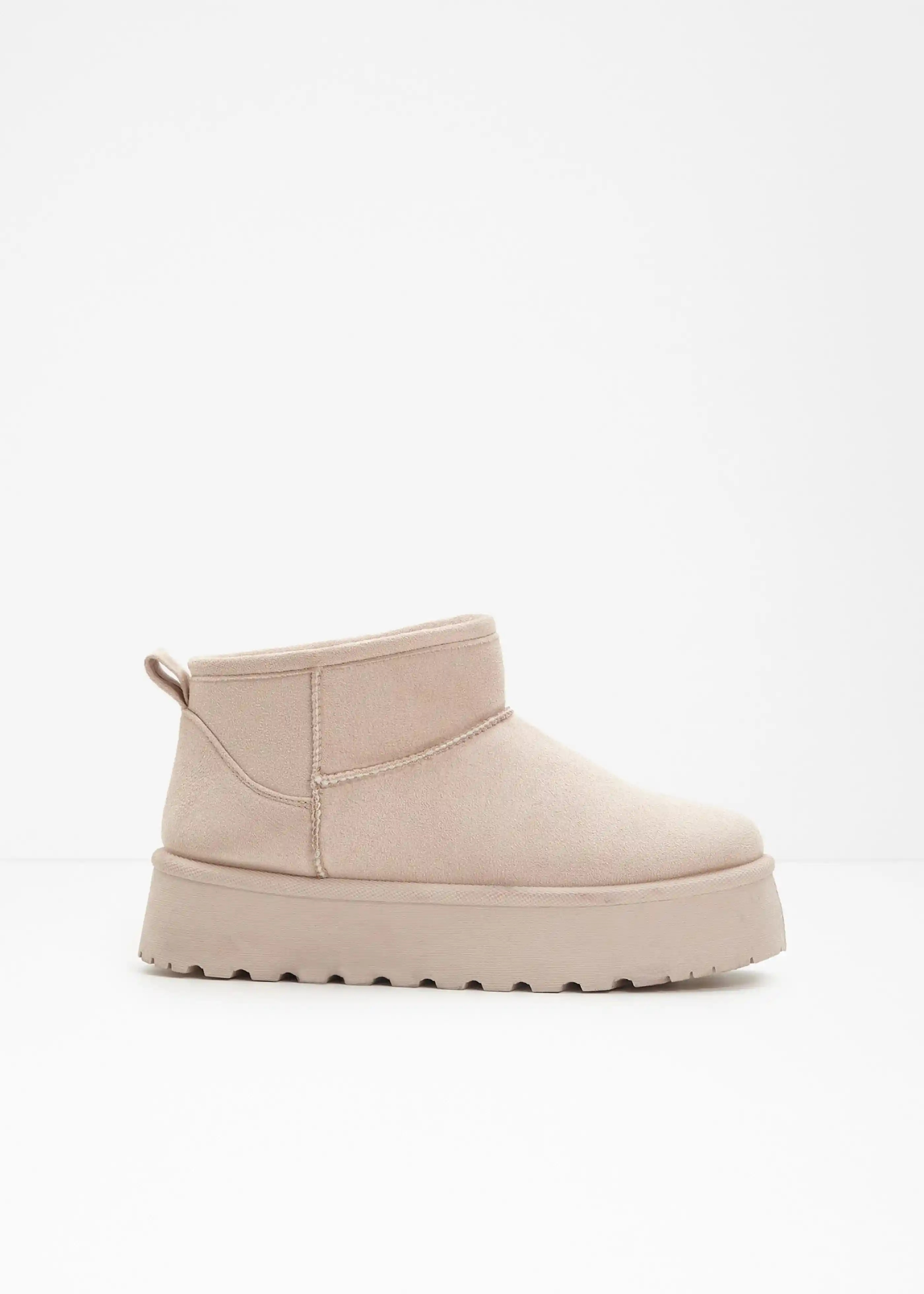 Warm gefütterter Plateau Boot mit profilierter Sohle - beige | Bonprix DE