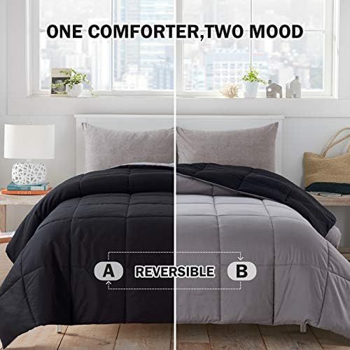 WhatsBedding All Season Full Black/Grey Down Alternative Comforter - Lightweight Bed Comforter with  | Amazon (US)
