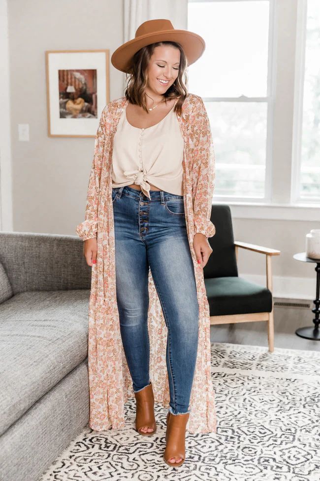 Valley Flower Peach Duster Floral Kimono | The Pink Lily Boutique