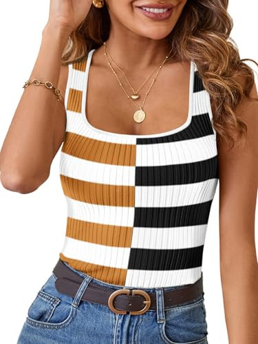 MEROKEETY Women's Summer Square Neck Tank Tops, White S | Amazon (US)