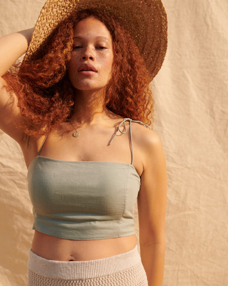 Cropped Cami Linen Blend Top | Abercrombie & Fitch (US)