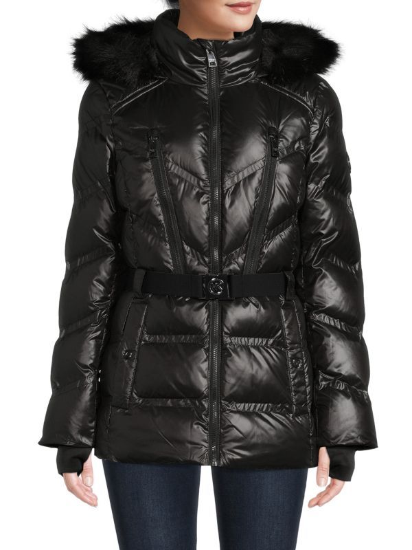 Missy Faux Fur Trim Belted Puffer Coat | Saks Fifth Avenue OFF 5TH