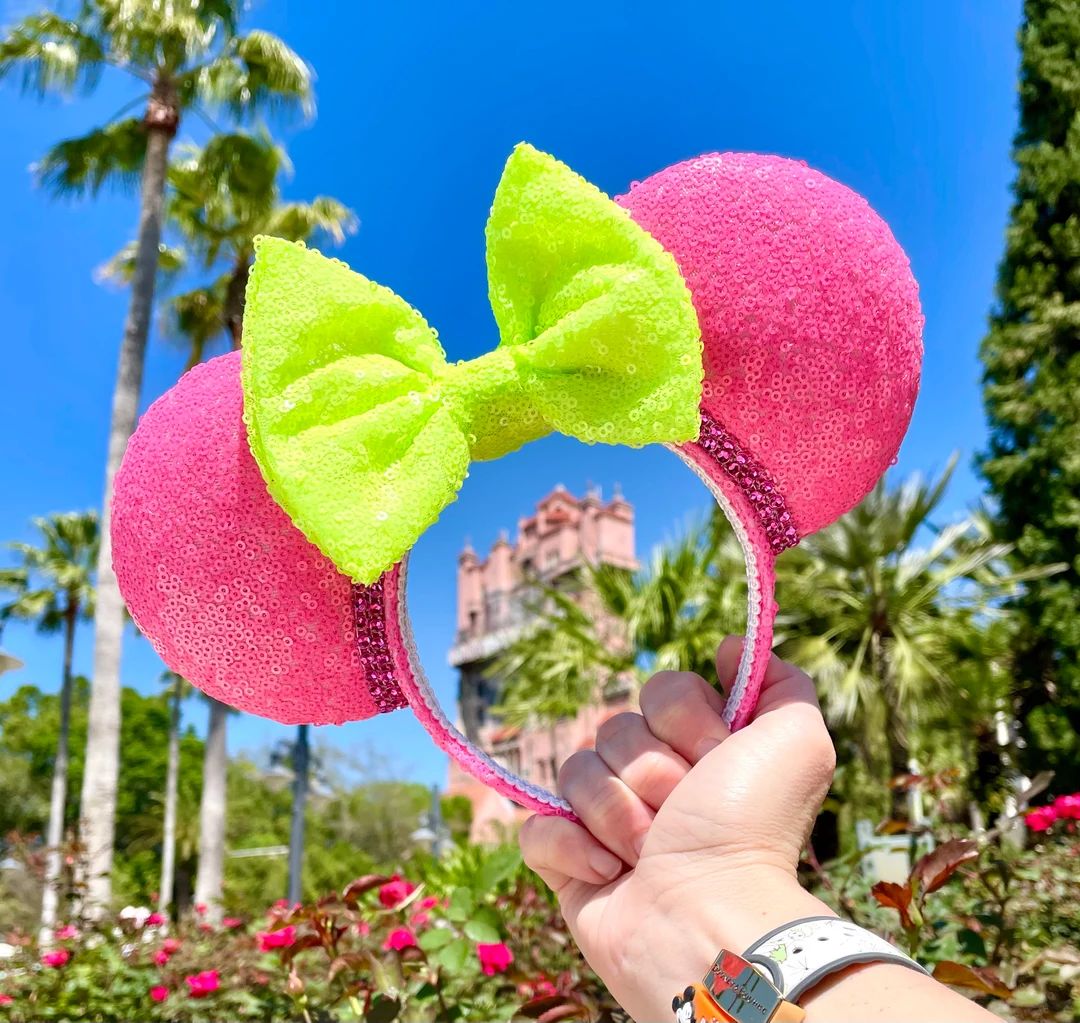 Electric Pink and Yellow/green Mickey Ears, Neon Minnie Ears, Sequin Mickey Ears, Princess Ears, ... | Etsy (US)