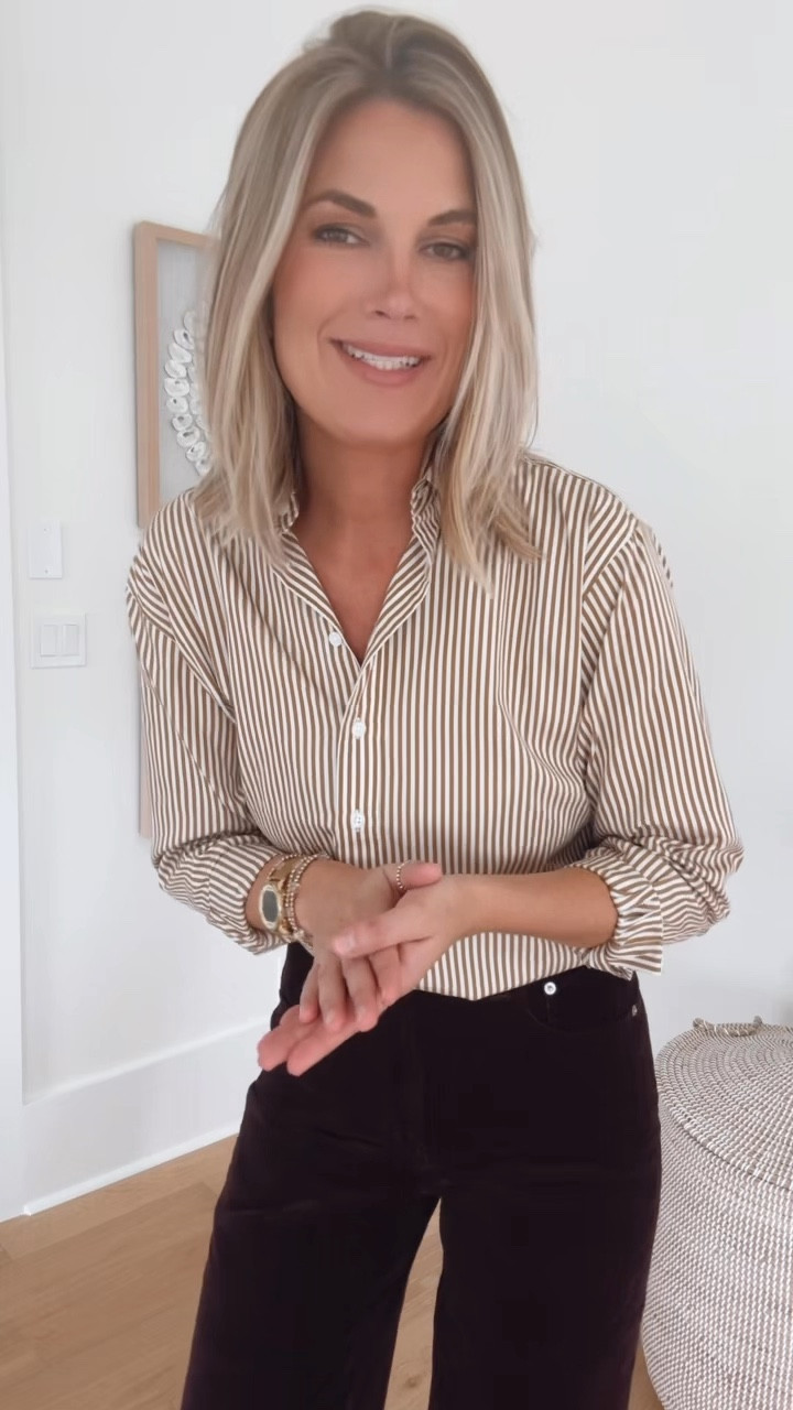 The perfect fall pants! @spanx just launched these new corduroy pants and it comes in a truffle brown and black option in some of the pants. The Spanxshape Authentic line has a 360 degree panel that targets the waist, back, and tummy. The inseams on these are long so you can pair them with heels for the illusion of longer legs. 

I am 5’11” wearing small tall in the wide leg and micro flare pair here (with a heel). I am in xs in the poplin shirts. Use my new customer discount code RACHELXSPANX for 15% off and free shipping. 

#spanxpartner

#LTKStyleTip #LTKOver40 #LTKTall