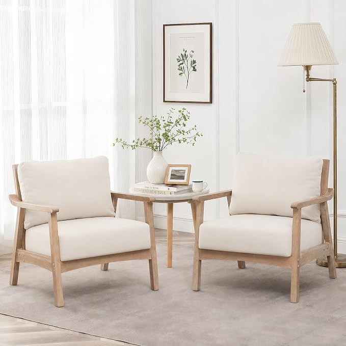 2 Pcs Mid-Century Modern Accent Chair Living Room Chairs, Beige | Amazon (US)