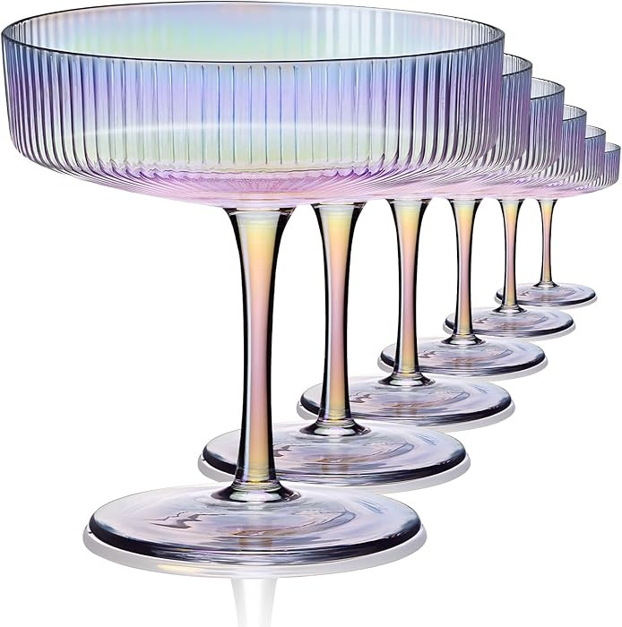 CUKBLESS Iridescent Martini Glasses Set of 6, Champagne Coupe Glasses, Hand Blown Vintage Ribbed,... | Amazon (US)