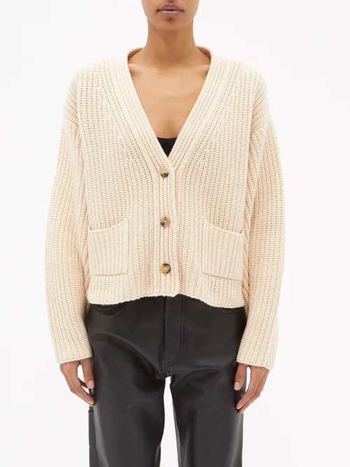 Khaite - Lea Cropped Ribbed-knit Cashmere Cardigan - Womens - Light Cream | Matches (US)