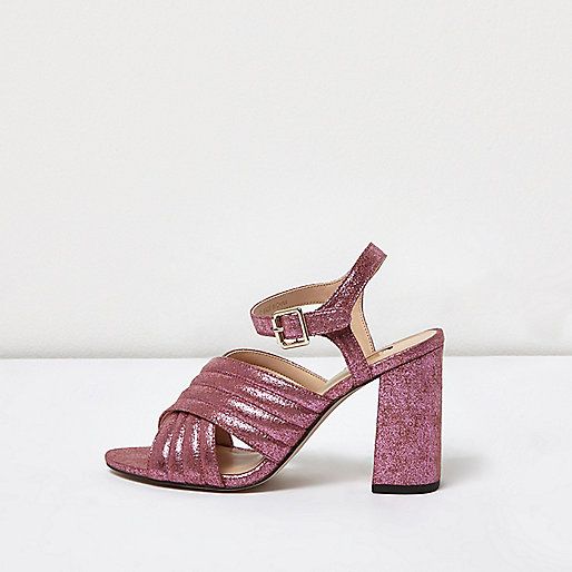 Pink glitter cross strap heels | River Island (UK & IE)