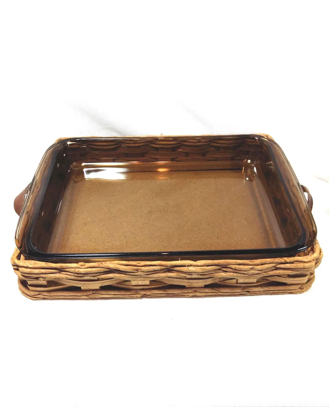 Vintage Anchor Hocking Pyrex Amber Glass Baking Dish No 233N Original Rattan Basket Carrier 1980s | Etsy (US)