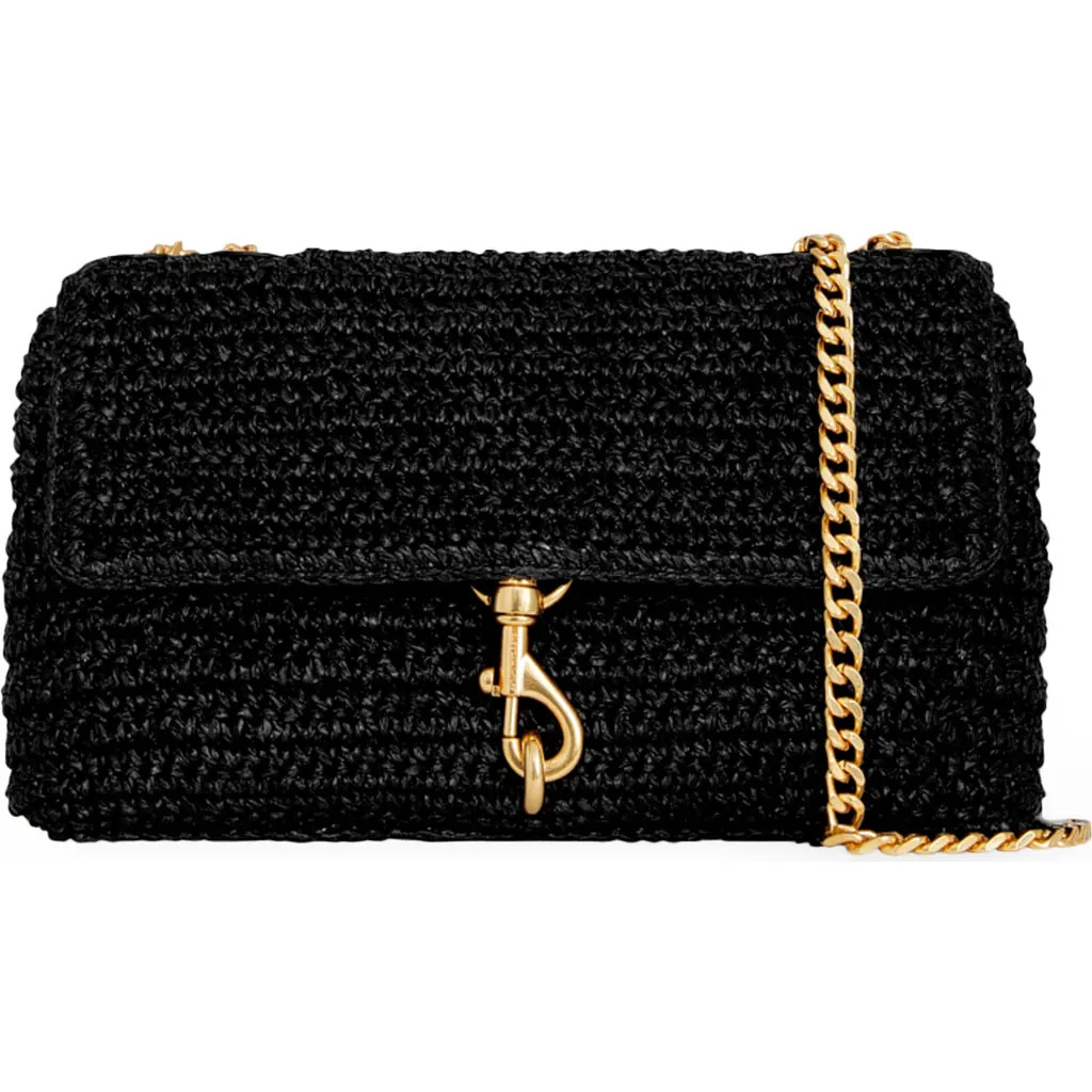 Rebecca Minkoff Medium Edie Straw Convertible Crossbody Bag in Black/Black at Nordstrom | Nordstrom