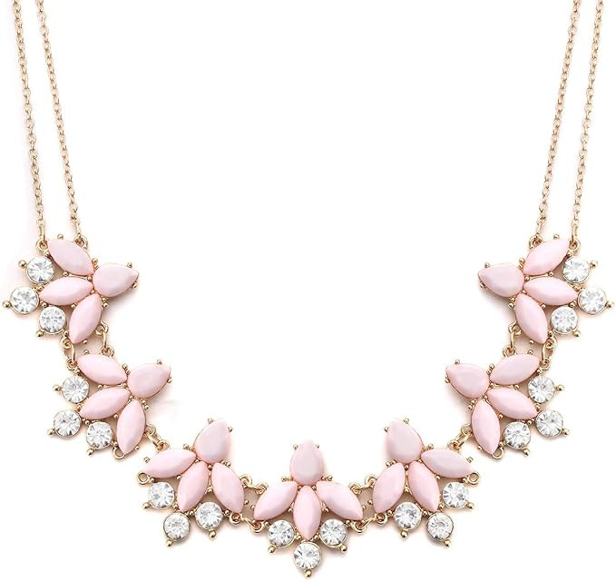 Crystal Flower Collar Necklace for Women Chunky Rhinestone Floral Bib Statement Choker Necklace | Amazon (US)