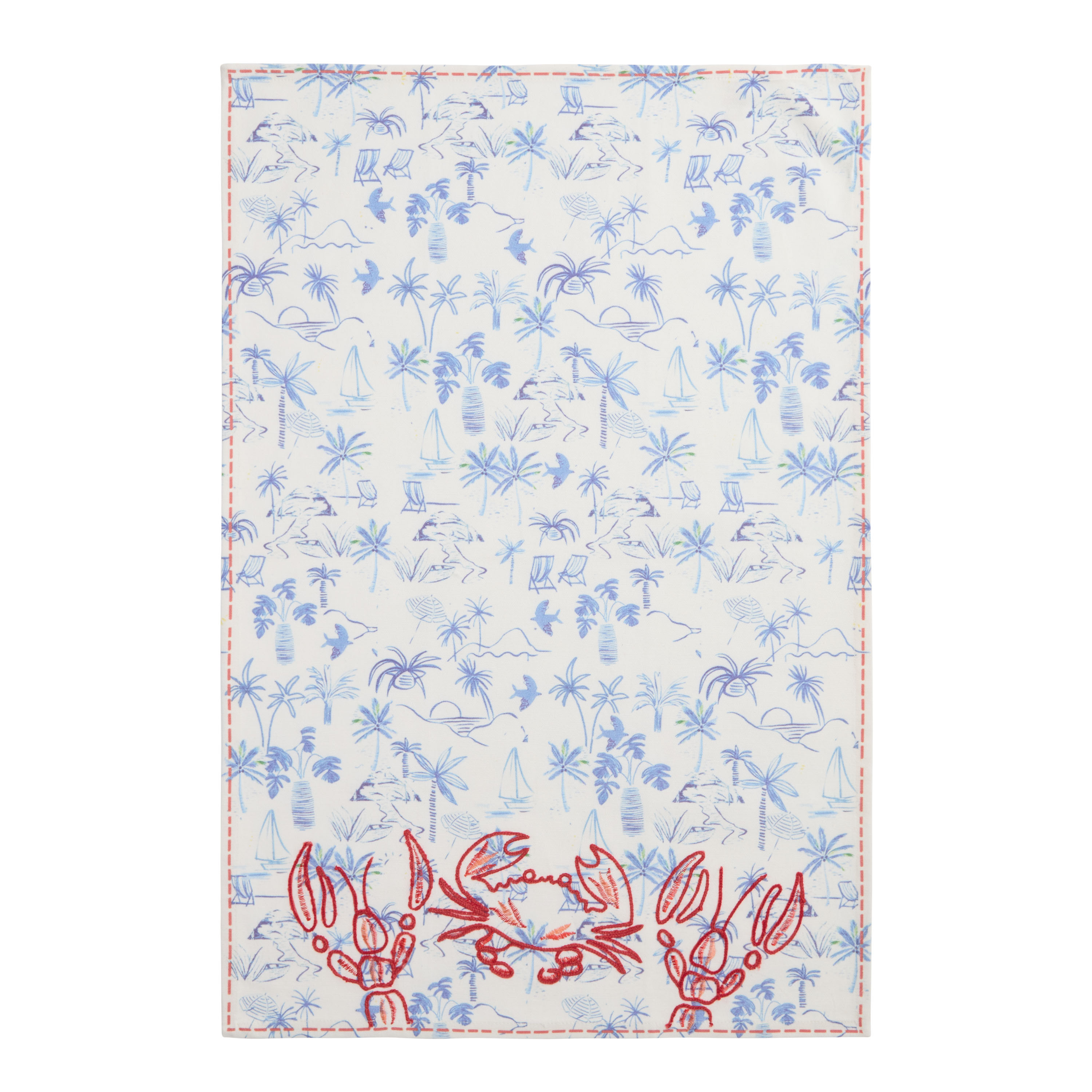 Blue and Red Tropical Crab Embroidered Kitchen Towel - World Market | World Market
