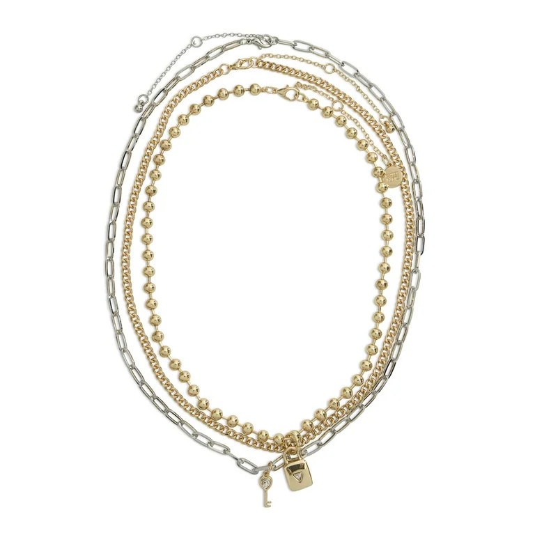 Madden NYC Women's Two Tone Lock & Key Charm Necklace Set | Walmart (US)