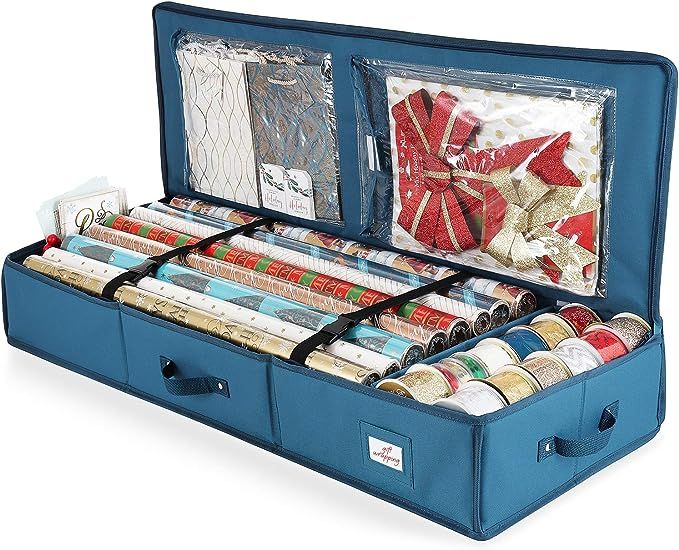 Luxury Christmas Wrapping Paper Storage Organizer Box- Wrapping Paper Rolls Storage, Under-Bed St... | Amazon (US)