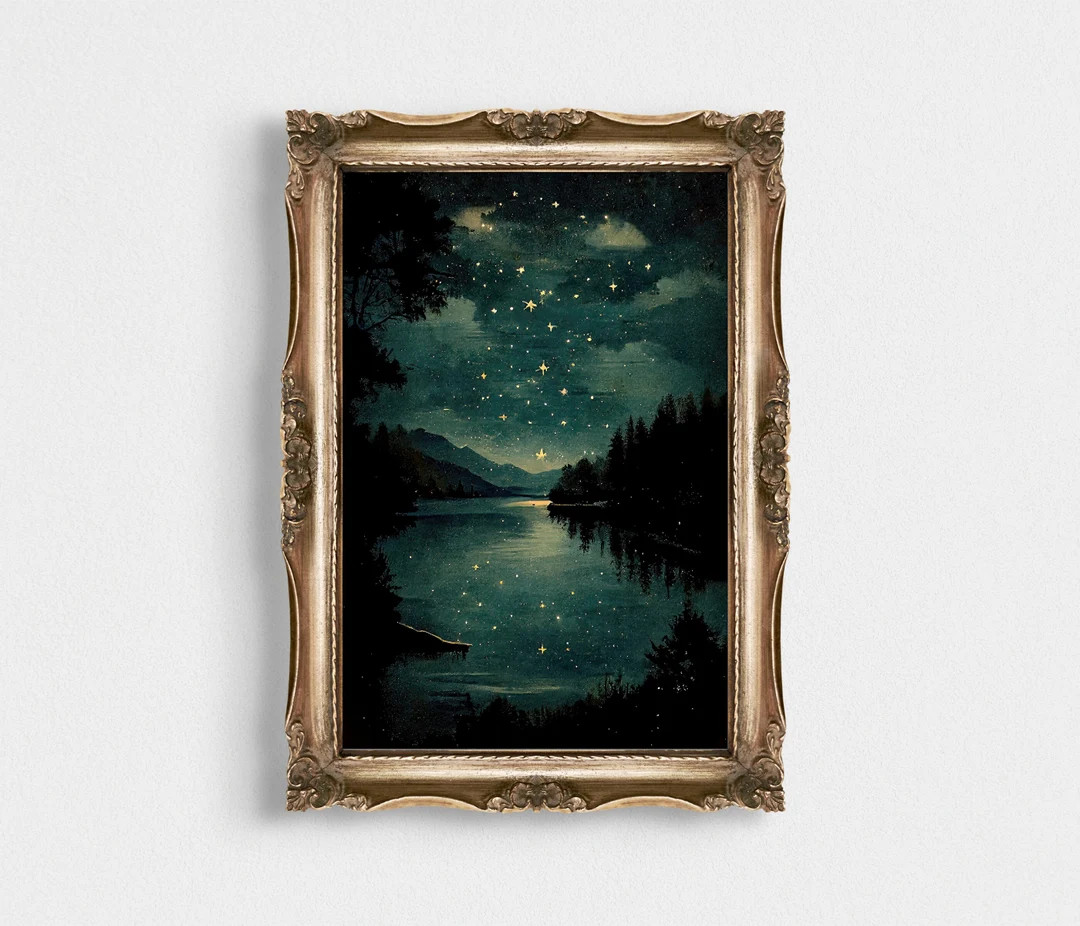 Vintage Star Gazing Printable Wall Art Night Landscape Art Printable Night Wall Art Stargazing La... | Etsy (US)