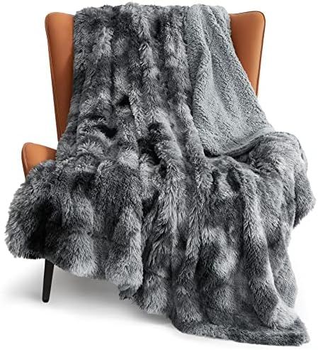 Bedsure Faux Fur Throw Blanket Grey - Tie-dye Fuzzy Fluffy Super Soft Furry Plush Decorative Comf... | Amazon (US)