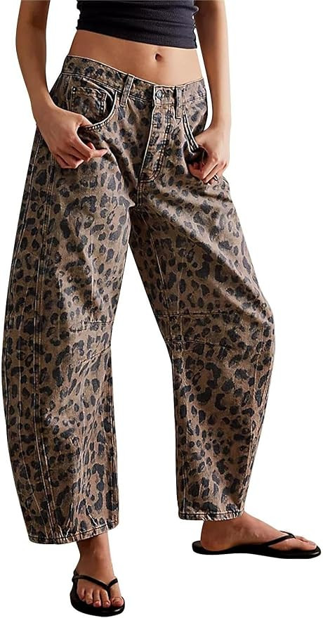Womens Stretchy Mid Rise Barrel Jeans Vintage Loose Wide Leg Cropped Denim Pants Y2k Baggy Boyfri... | Amazon (US)