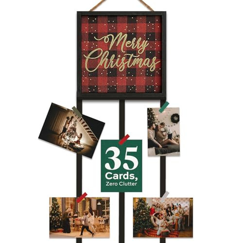 Christmas Card Holder Display Red & Black Buffalo Plaid- Hanging Christmas Card Display Holder String Picture Hanger with Clips, Bring Festive Joy Share Memories Handmade Home Decor and Gift Idea | Amazon (US)