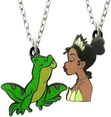 Princess Couples Cute Character Pendant Necklace Set, 2-Piece Frog Necklace, Silver Chain | Amazon (US)