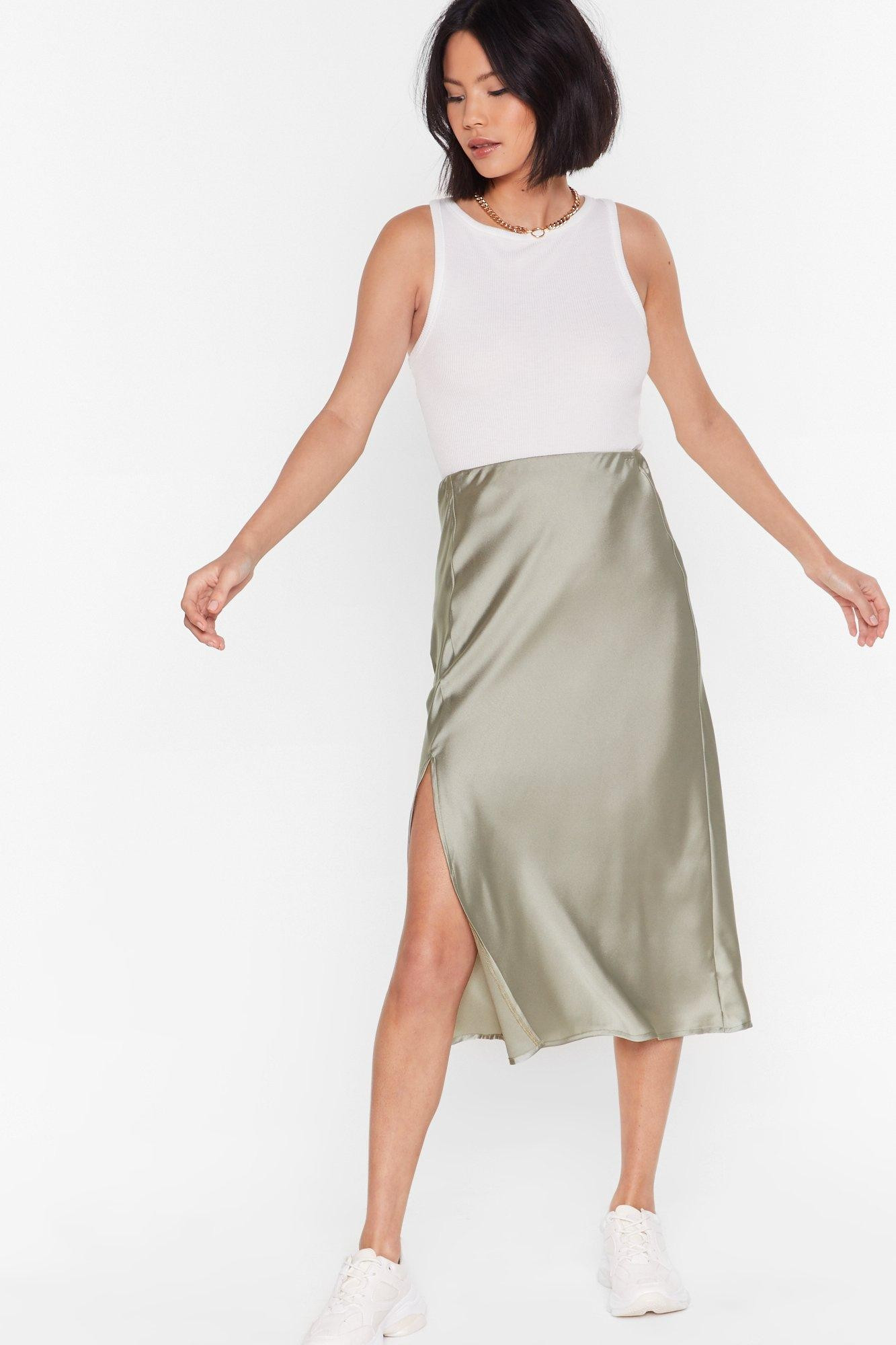 Womens One Sleek Later Satin Midi Skirt - Pistachio | NastyGal (US & CA)