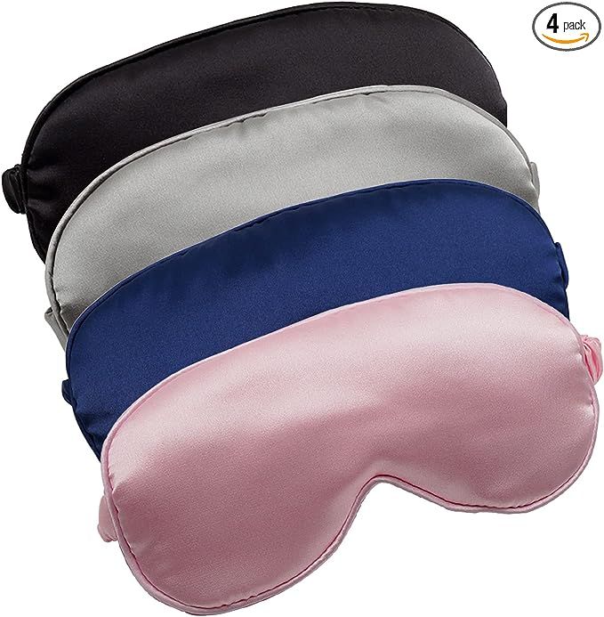 Amazon.com: LERSVICVIL Sleep Masks 4 Pack Silky Eye Cover Soft Satin Blindfold Elastic Strap Nigh... | Amazon (US)