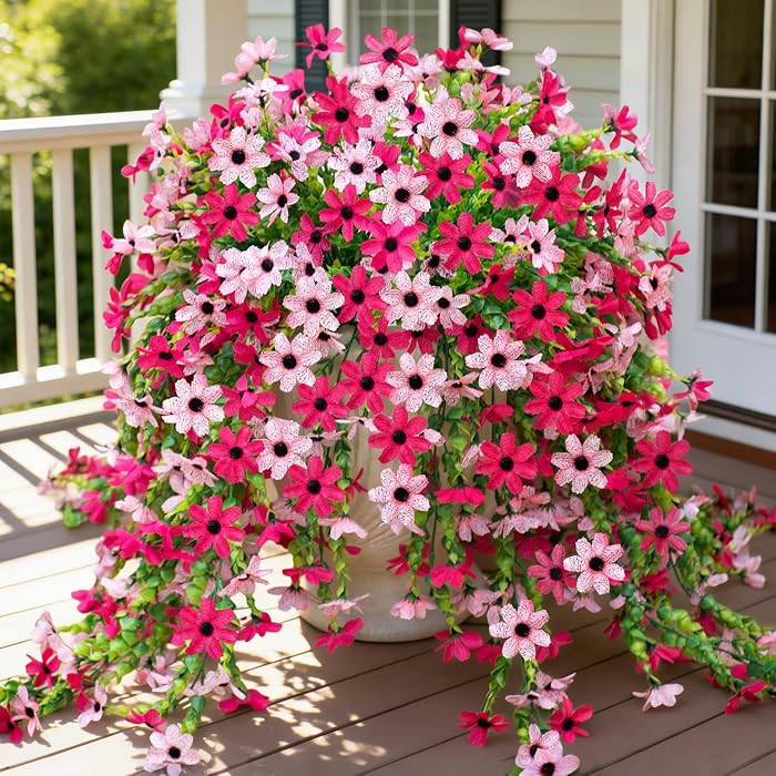 Fake Artificial Hanging Flowers for Outdoors Fake Plants Decoration, 2 Bundles Faux Silk Colorful... | Amazon (US)