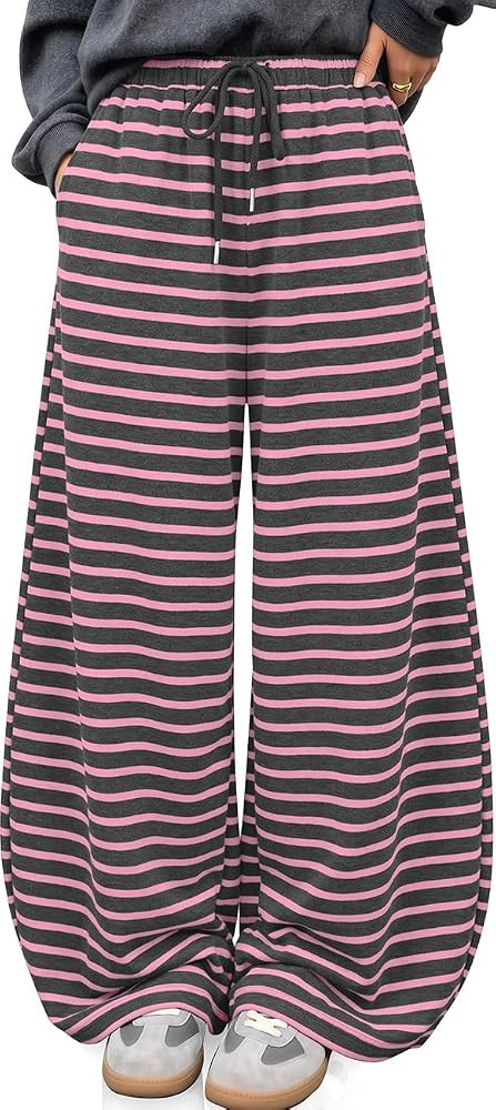 TARSE Women's Striped Barrel Pants Wide Leg Lounge Pants | Amazon (US)