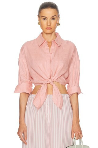 Staud Lisa Linen Top in Blush | FWRD 