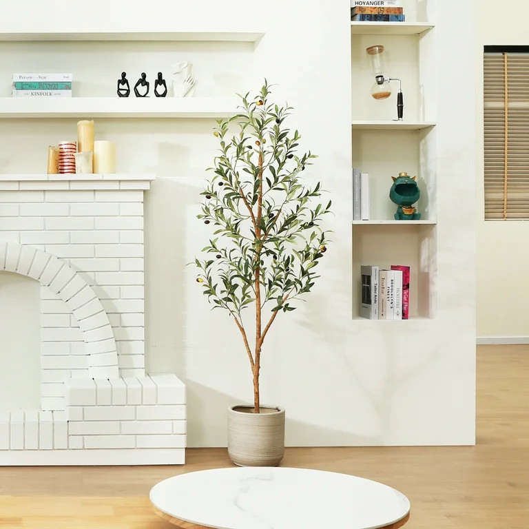 2 Pack 5 ft Artificial Olive Plants with Realistic Leaves and Natural Trunk, Silk Fake Olive Tree... | Walmart (US)