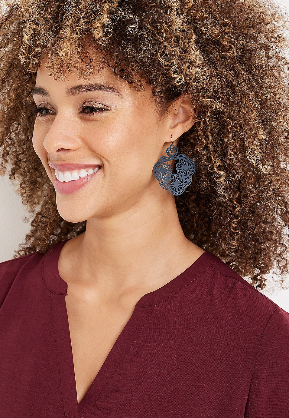 Blue Laser Cut Out Drop Earrings | Maurices