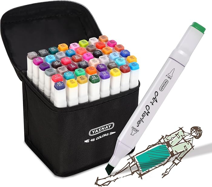 YASNAY Alcohol Markers, 48 Colors Dual Tip Art Marker, Drawing Markers, Coloring Marker for Kids ... | Amazon (US)