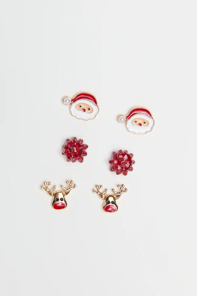Red Santa Trio Earring Set | Pink Lily