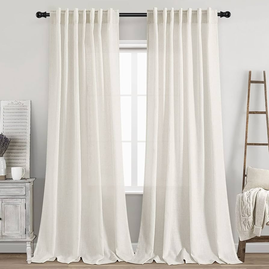Back Tab Linen Curtains 96 inches Long 2 Panels Set for Living Room Sliding Glass Door Ivory Crea... | Amazon (US)